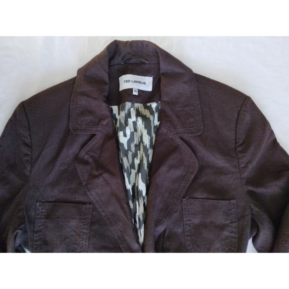 Ted Lapidus Blazer Linen Blend Belted Brown Womens Size FR 46 US 12 - Picture 4 of 10